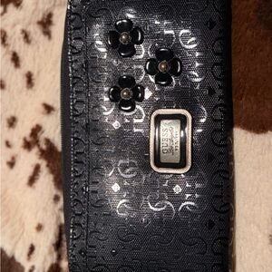 GUESS Black and Silver Floral Phone Case